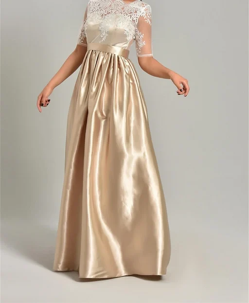 لباس مجلسی ساتن و گیپور با آستین سه ربع