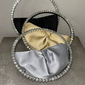کیف نیم دایره ساتن دسته نگینی